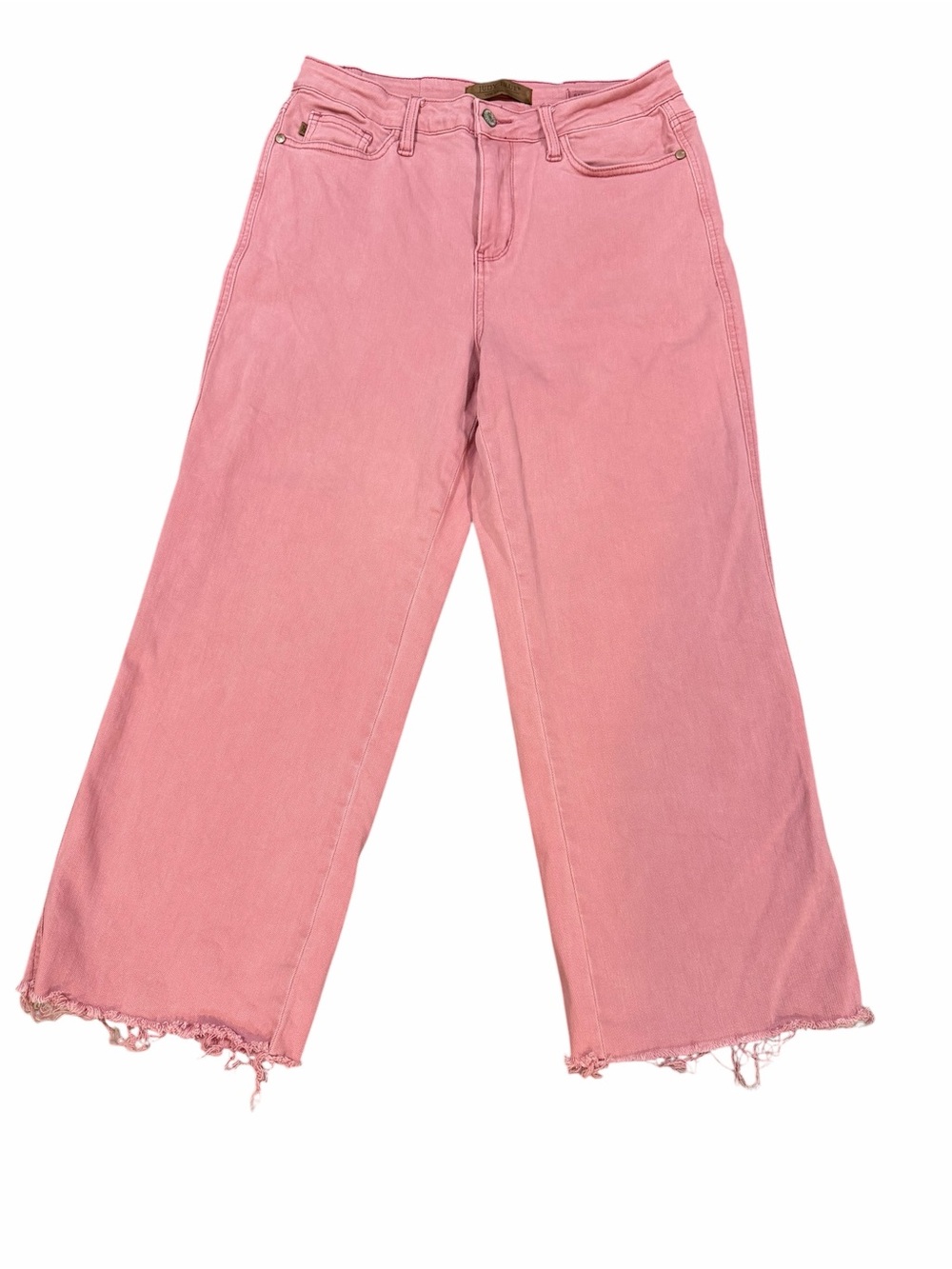 Judy Blue Pink Wide Leg Cropped Jeans Raw Hem High Rise Stretch Size 7/28